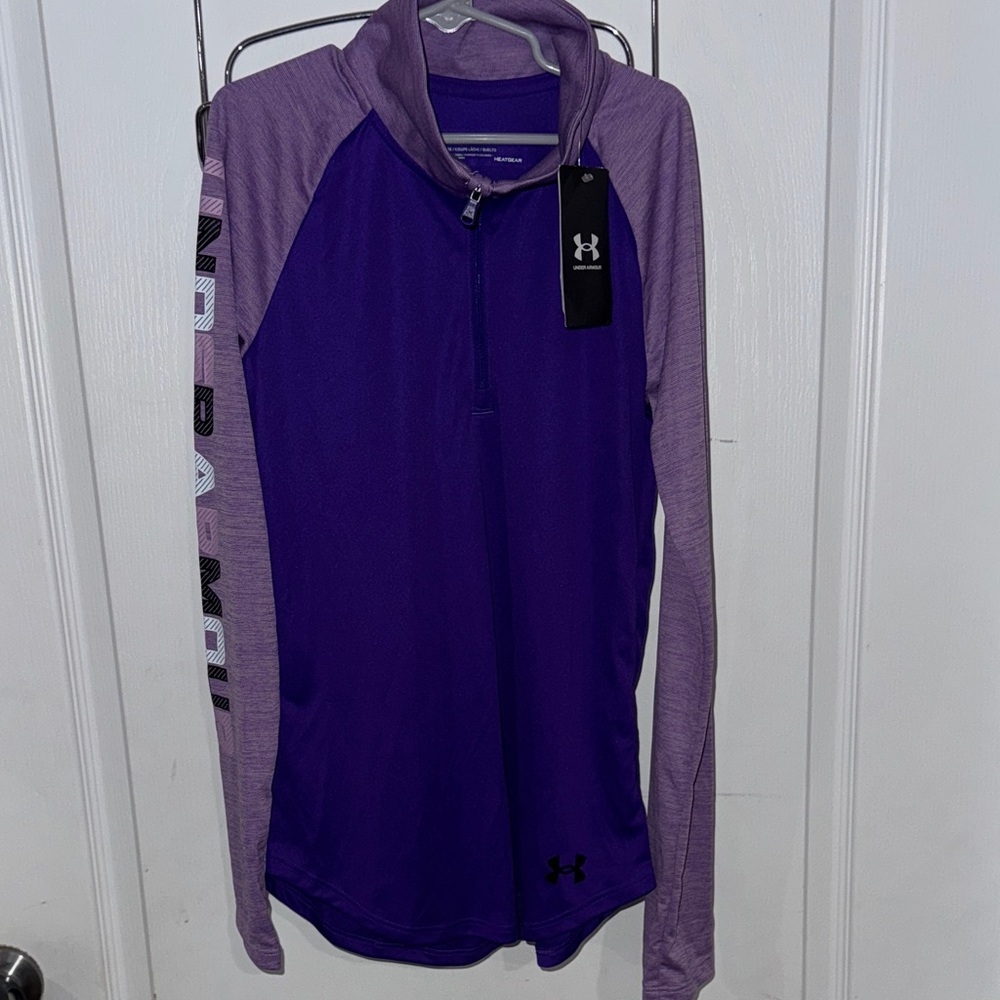 Girls Under Armour Heat Gear Purple Long Sleeve Quarter Zip NWT L